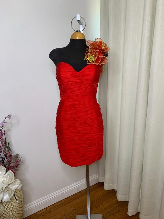 open lace back dress Plus Size Rhinestone Tube Mini Dress in Red