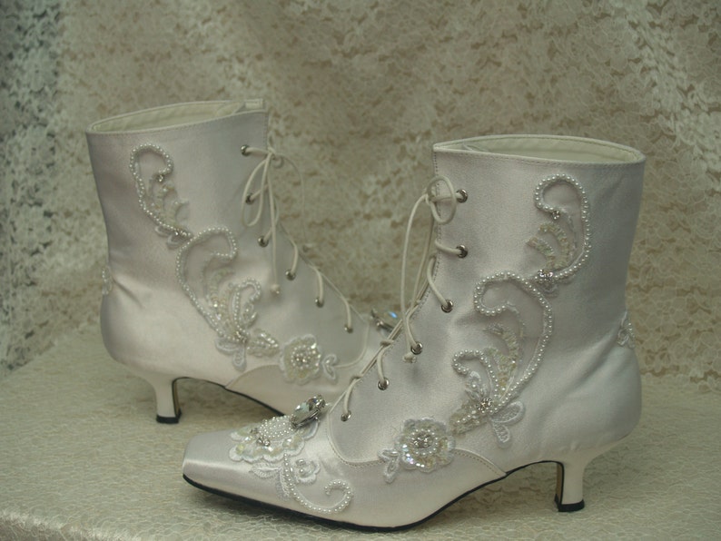 white victorian boots wedding