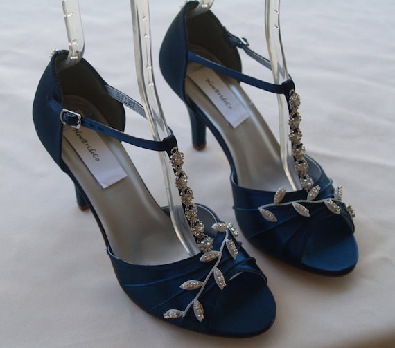 blue open toe wedding shoes