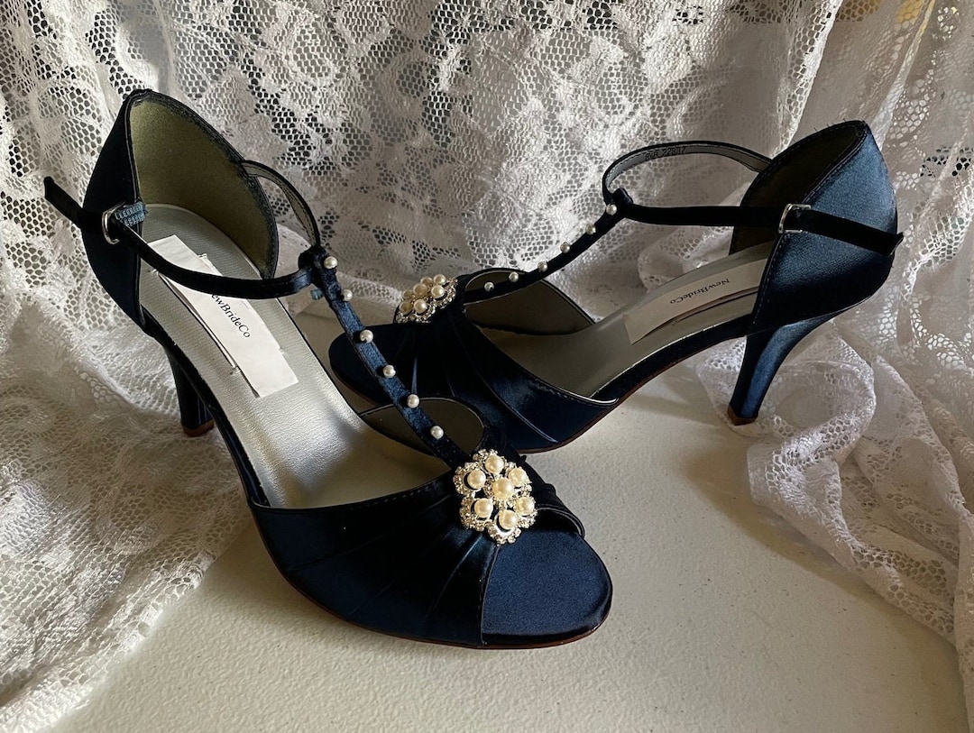 navy blue and silver heels