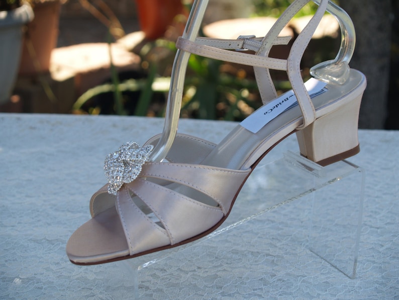 Champagne WEDDING Shoes low heel open toe short square