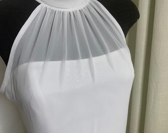 Vestido de novia de gasa blanca con cuello alto, talla 12, detalles brillantes, vestido vintage de principios de los años 2000, vestido sencillo sin cola.