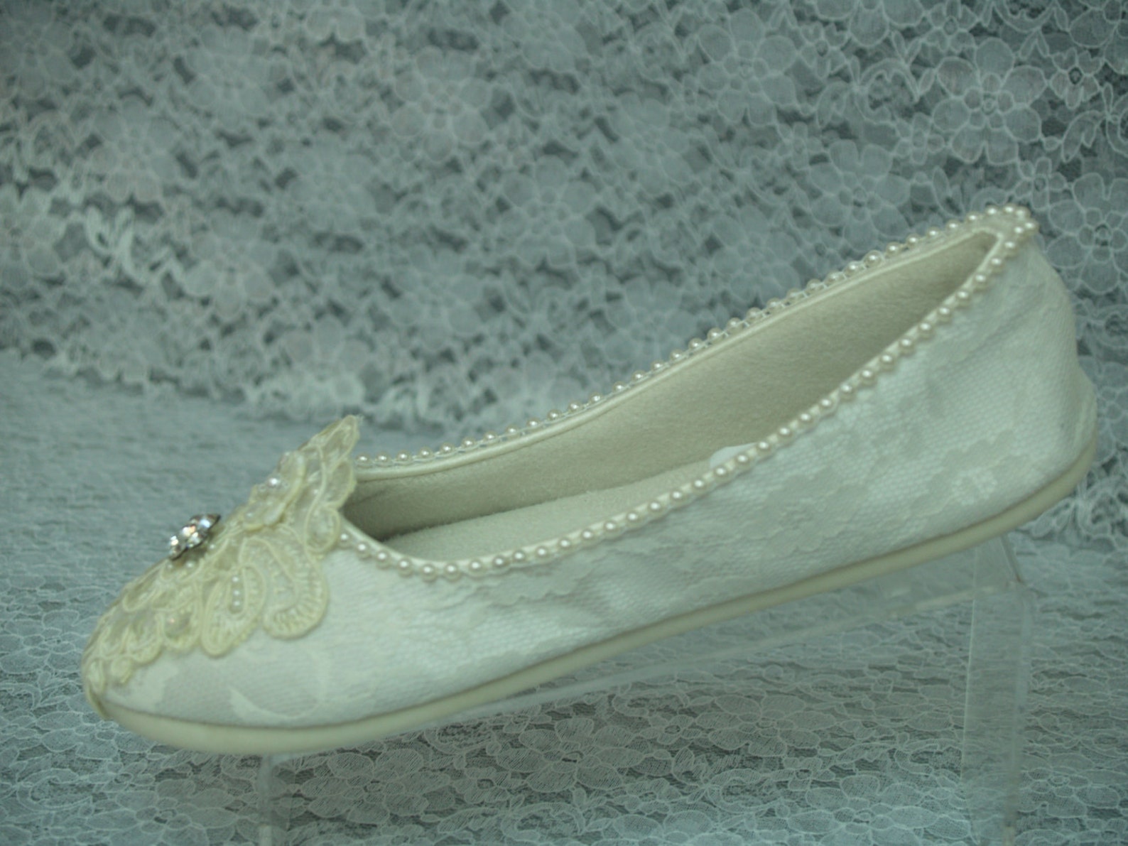 wedding ivory flats vegan shoes size 5, bridal comfortable slipper, cushioned ballet slipper, art deco nouveau, old hollywood gl