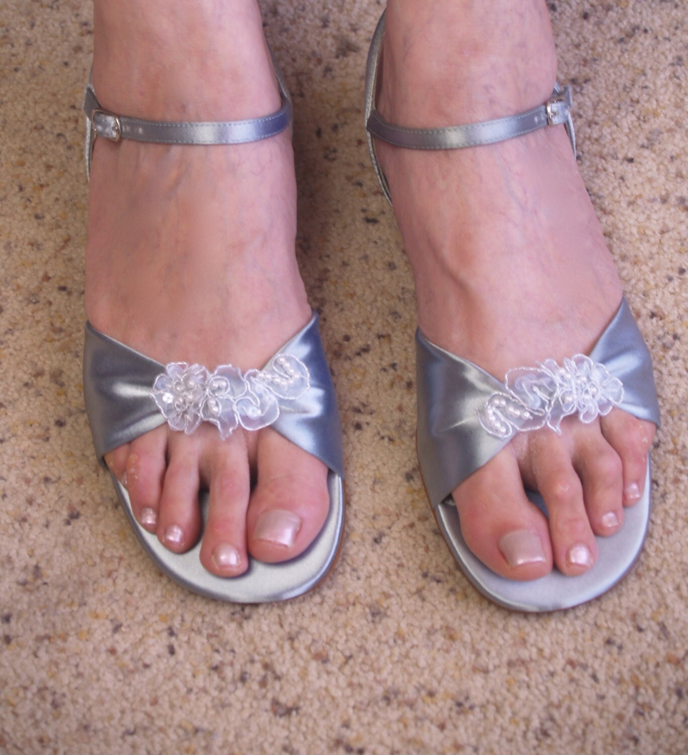 silver satin sandals