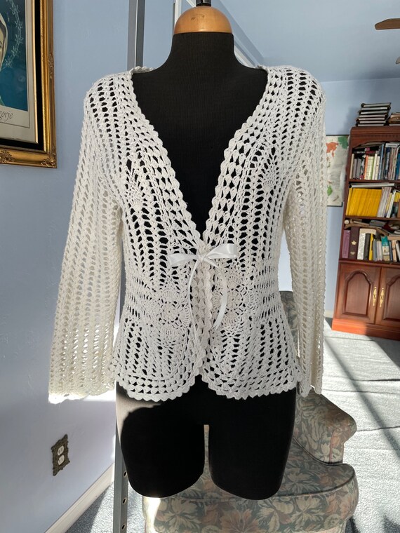 Vintage Off-White Knitted Jacket: Ramie Cotton Bl… - image 9