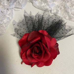 Brides Wedding Red Rose Head piece Fascinator, Valentine's Day HAIR RED ROSE, Christmas holiday hair piece red  rose, Hair Wine color rose