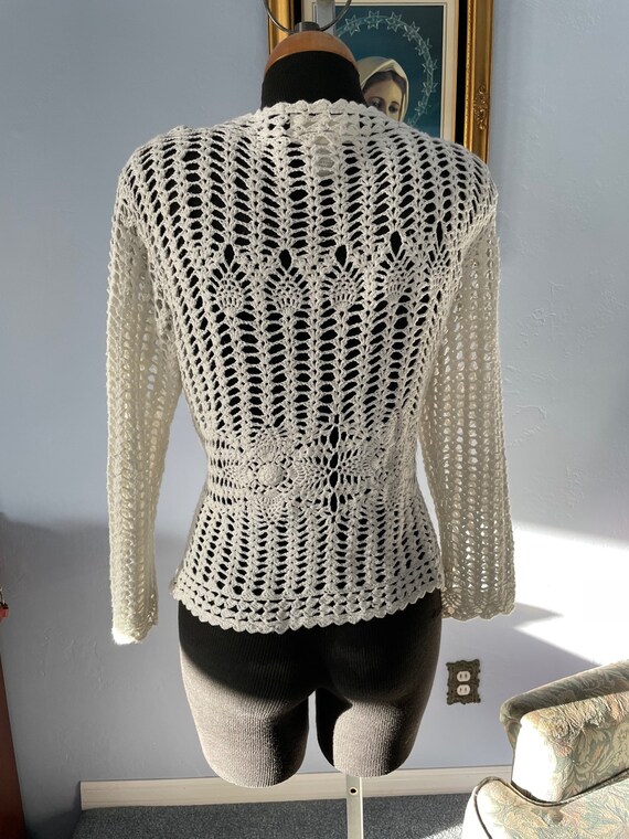 Vintage Off-White Knitted Jacket: Ramie Cotton Bl… - image 6