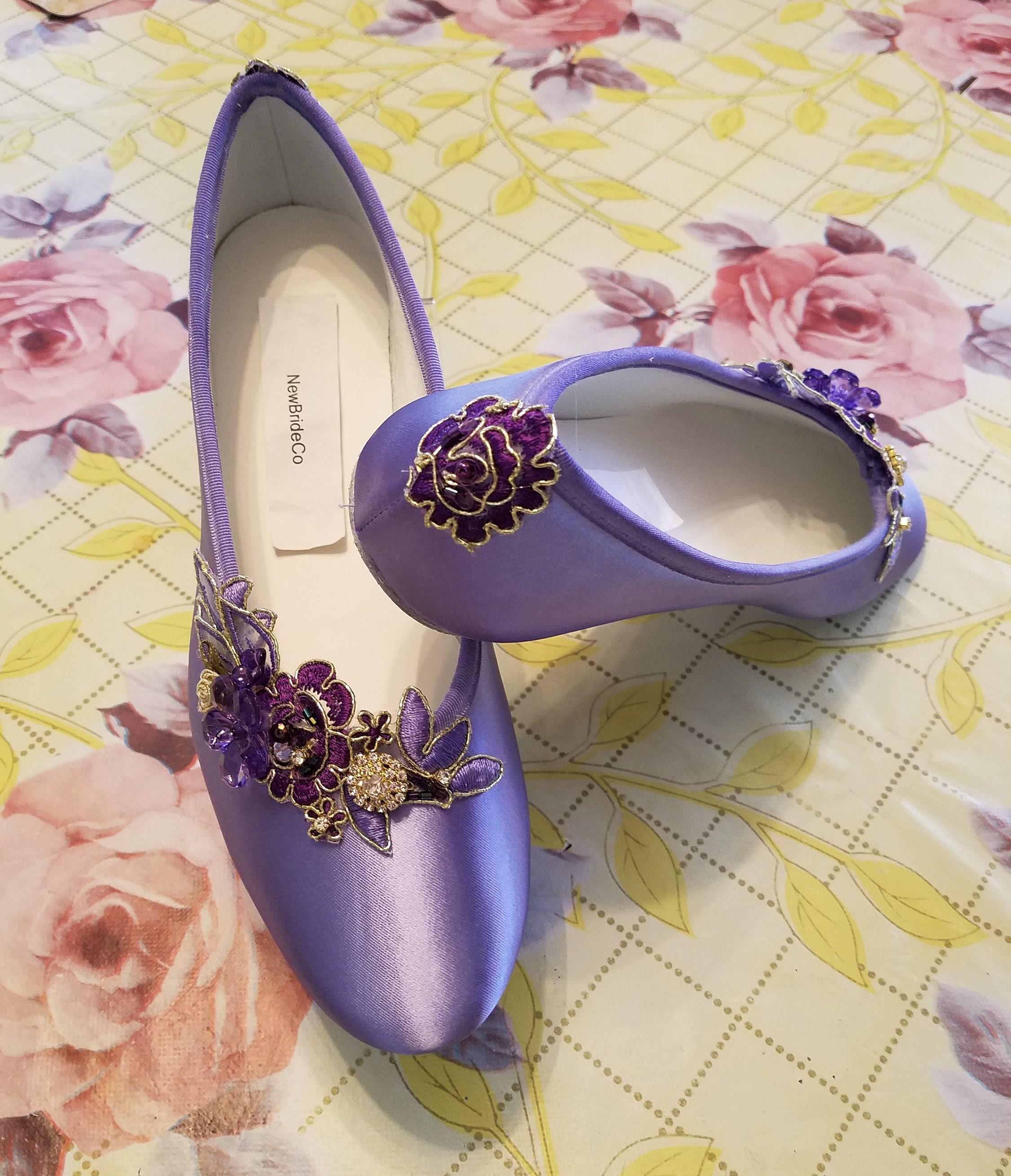 purple wedding FLATS with purple and gold accents,purple flat shoes, wide purple flat shoes,bridal purple flat shoes, purple gold flat shoes