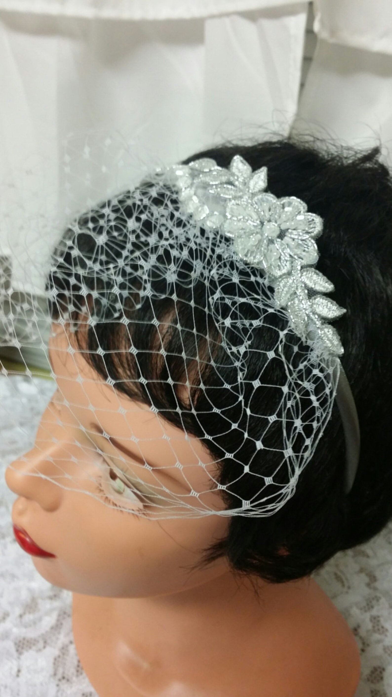 Short Veil Red Beaded Headcover