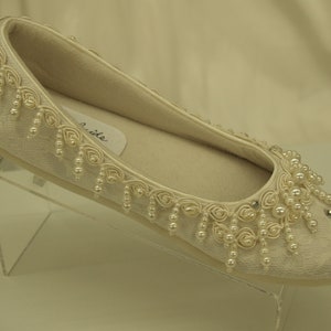 Wedding Ivory Flat Shoes Dangling pearls, and crystals adorn these beautiful shoes, Pearls galore, Pearl Wedding, slip resistant sole image 3