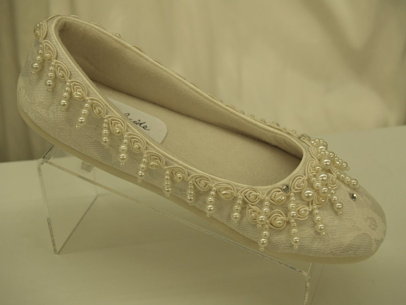 Wedding Ivory Flat Shoes Dangling pearls, and crystals adorn these beautiful shoes, Pearls galore, Pearl Wedding, slip resistant sole image 3