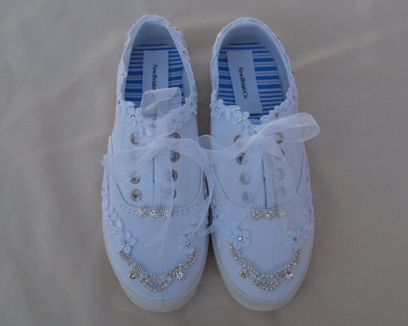 Wedding Bling Sneakers,white Canvas Flat Bridal Shoe