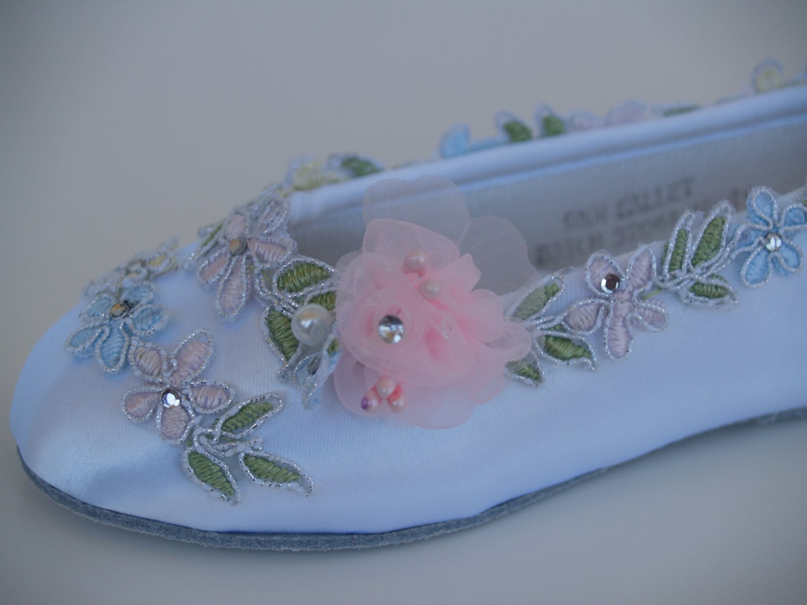 pastel flower girls shoes white satin flats, girls ballet style slippers, closed toe flats, pink, whimsical, woodland,garden chi