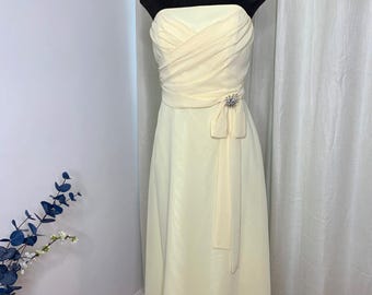 Vintage Jordan Buttercup Yellow Chiffon Dress: Strapless Pleated Party Dress, Size 8