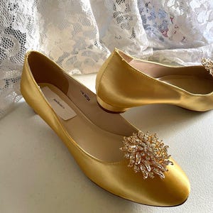 Flat Shoe Harvest Gold Mustard color Very low heel shoe 1/2" heel Satin Shoe,Champagne Flats Minimalist almost flat 1/2 inch heel Satin Shoe