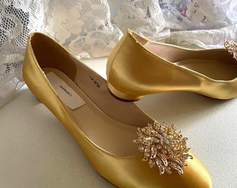 Flat Shoe Harvest Gold Mustard color Very low heel shoe 1/2" heel Satin Shoe,Champagne Flats Minimalist almost flat 1/2 inch heel Satin Shoe