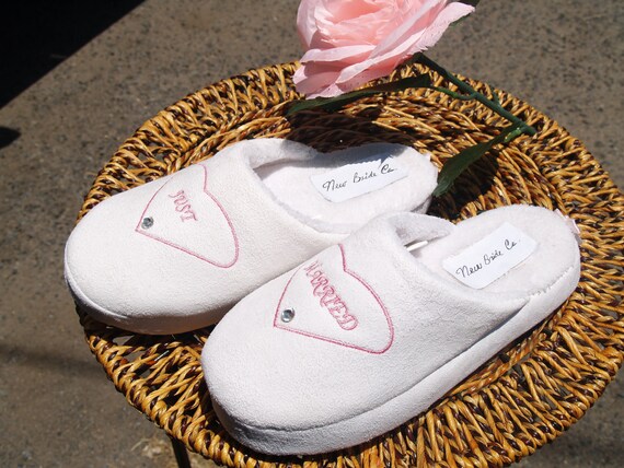 Honey Moon slippers Just Married Slippers pink Hearts slippers Bridal Wedding Shower Gift Bridal Slippers Super Comfortable Baby Pink Hearts