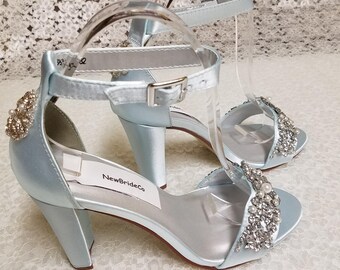 Blue Shoes Bridal Thick Heels Trimmed 