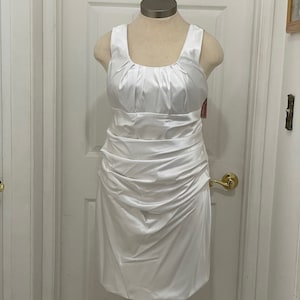 Size 16 Short White Dress, Destination wedding short dress size 16 Pleaded with wide straps,Informal wedding short dress white satin size 16