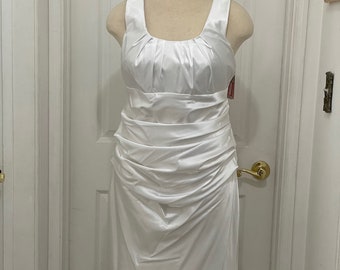 Size 16 Short White Dress, Destination wedding short dress size 16 Pleaded with wide straps,Informal wedding short dress white satin size 16