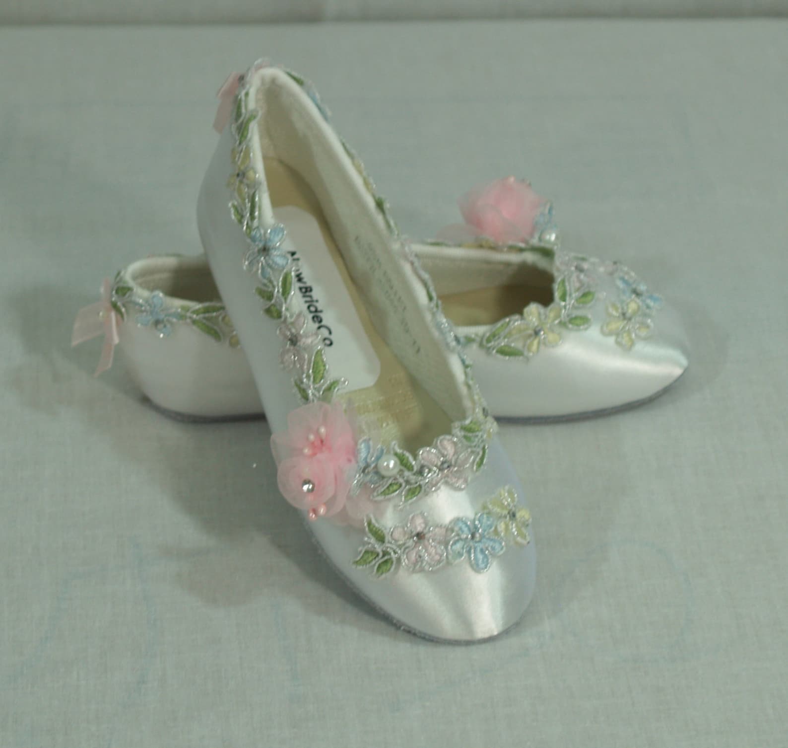 pastel flower girls shoes white satin flats, girls ballet style slippers, closed toe flats, pink, whimsical, woodland,garden chi