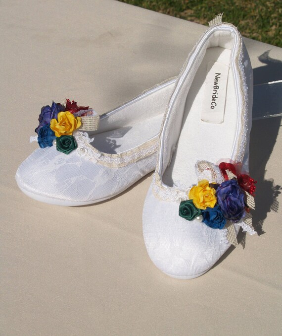 Rustic Wedding Flat Shoes Burlap Multi Color Flowers Burlap Etsy