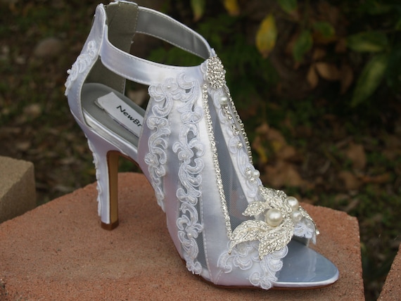 Victorian Wedding Shoes Modern Boots High Heels, Lace Appliqué