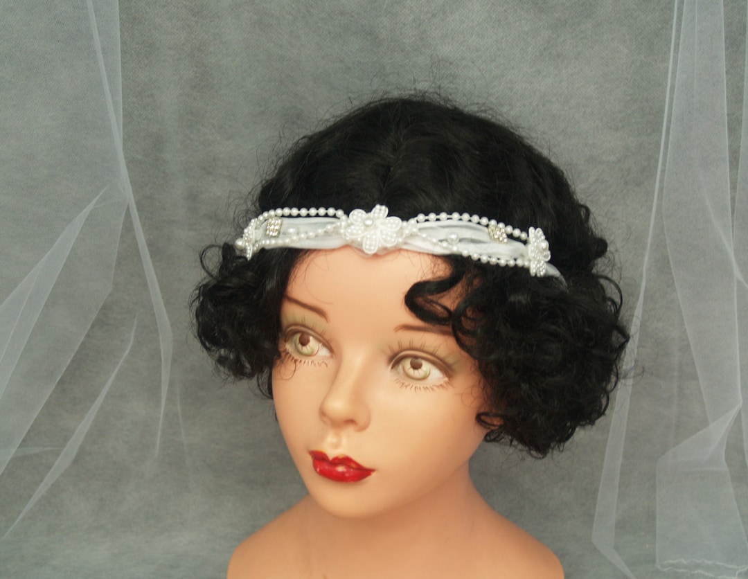 White Bridal Head Bandeau 1920s Style, Retro, Deco, Great  display picture 1