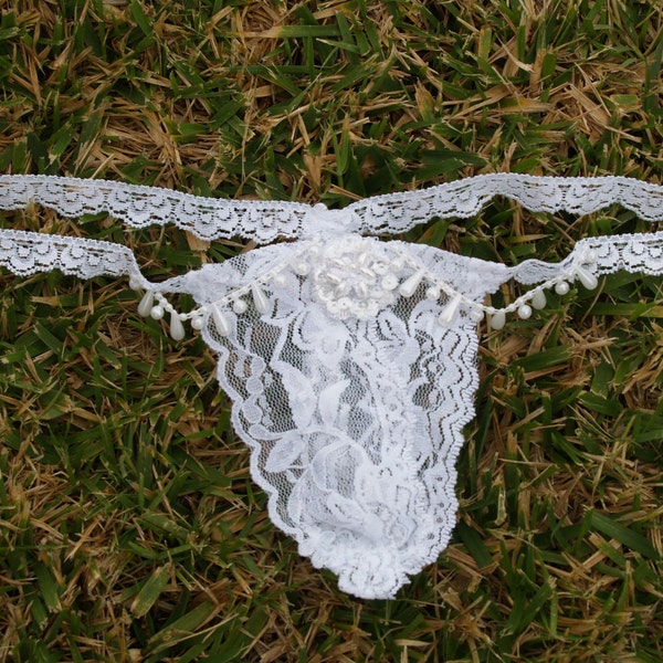 Brides Lingerie Thong White Lace totally hand stitched for super comfort