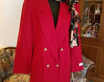 RED Wool Jacket double breasted gold buttons,True Red wool Blazer Womans Size 14 with free scarf