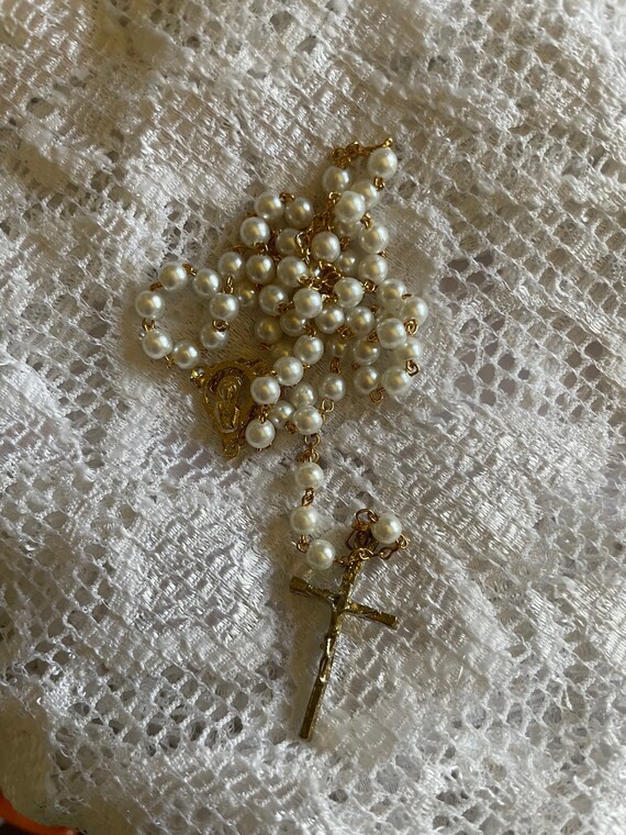 Baptism White/Gold Rosary beads, Communion Rosary… - image 5