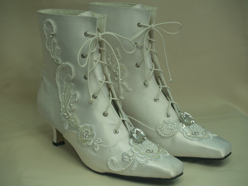 white victorian lace up wedding boots