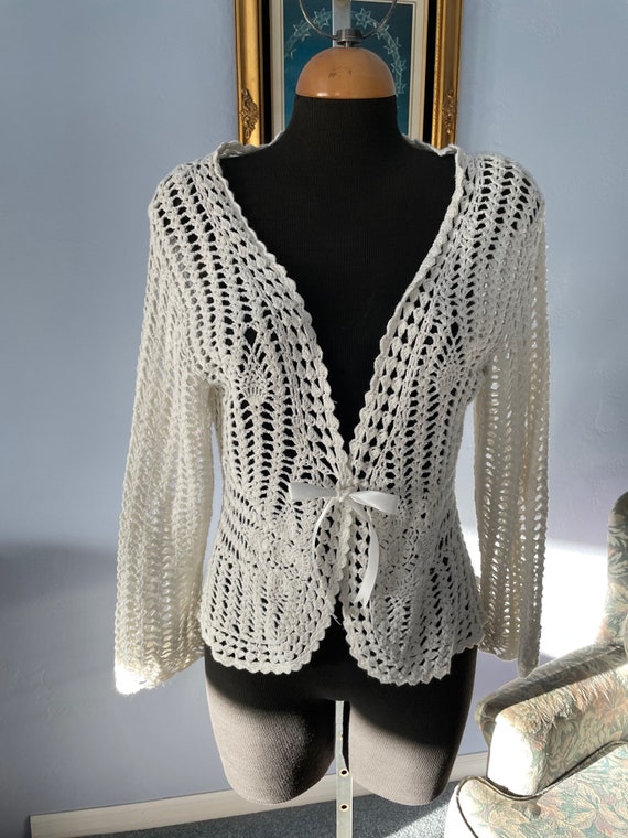 Vintage Off-White Knitted Jacket: Ramie Cotton Bl… - image 2