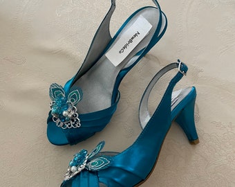 Slingback Shoes Escarpins Turquoise Teal Slingback Heels
