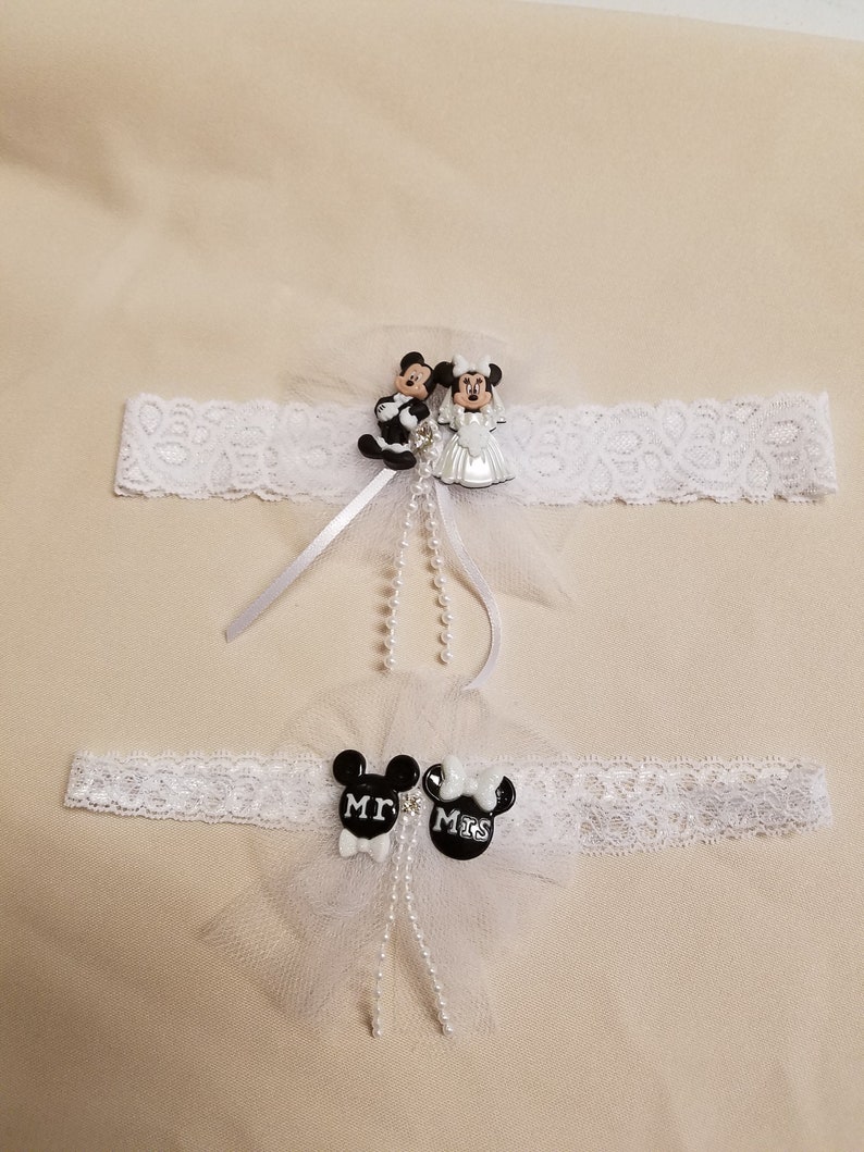 Wedding Garter Black and White Disney theme Garter Set Etsy