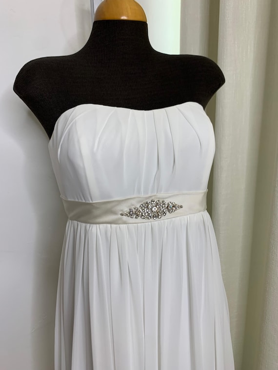 sachin and babi light blue dress Vintage Ivory Empire Waist Wedding Gown: Pleated Chiffon A-Line, Size 6