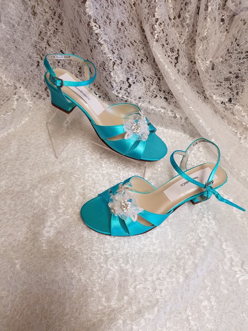 turquoise block heel shoes