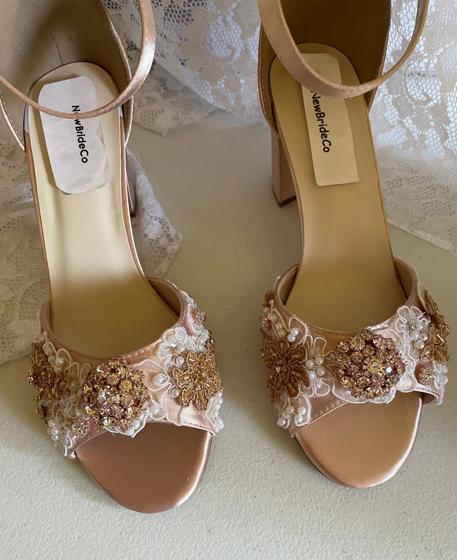 Rose Gold Rhinestones Open Toe Chunky High Heels – Shoes Post