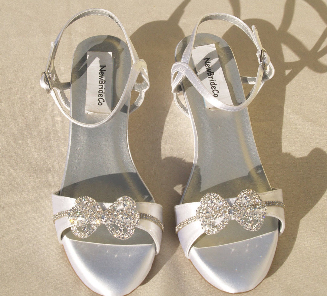 Wedding Comfort Shoes Low Wedge 1 Inch Heel Crystals Bows - Etsy