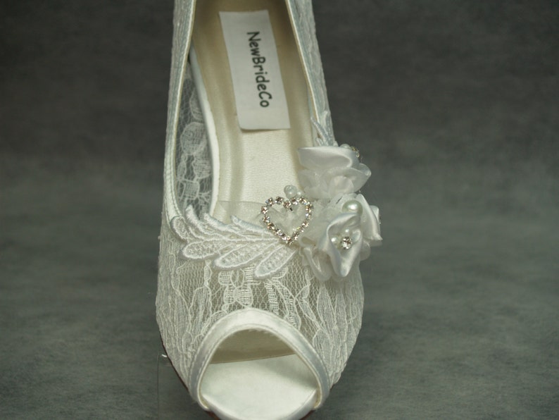 Shoes Ivory See Thru Lace Shoesmid Heel Peep Toes Embellished - Etsy
