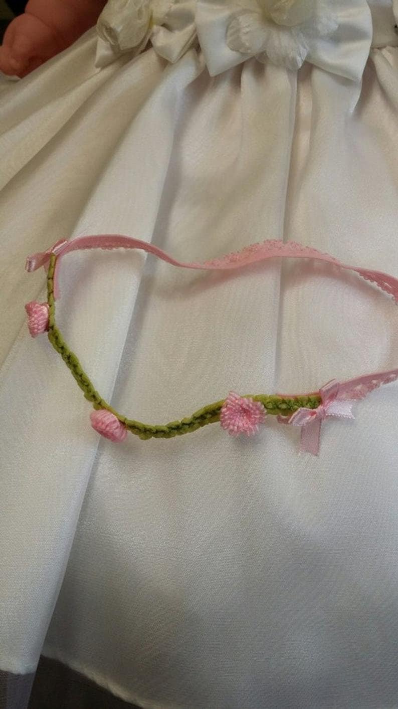 Baby Shower Gift Baby light pink flower soft head band,rococo tiny bows pink flowers band,soft stretch lace baby band Rococo Headband,