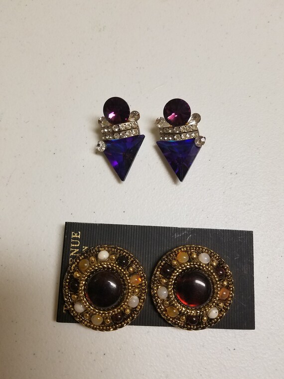 90s earrings copper tones, 90s earrings purple gl… - image 2