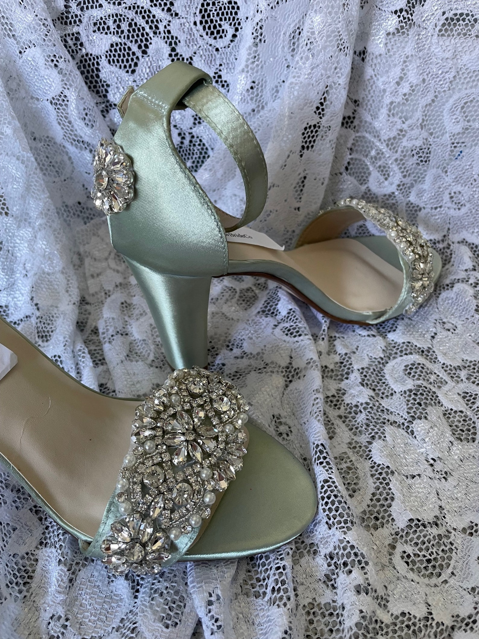 SAGE Heel Shoes Bling Bridal Thick Heels Trimmed With Lots of - Etsy
