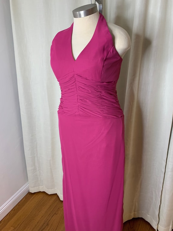 Raspberry Pink Halter Top Formal Dress Size 16 by Vintage Jordan Pretty Chiffon Gathered at the Waist Flattering Design Pageant or Prom Etsy UK