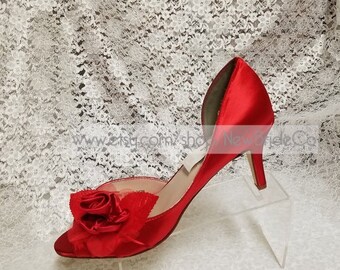Scarpe da sposa in raso rosso rosa scarpe con tacco sexy, scarpe con tacco  sexy, scarpe rosse a punta aperta da 1/2
