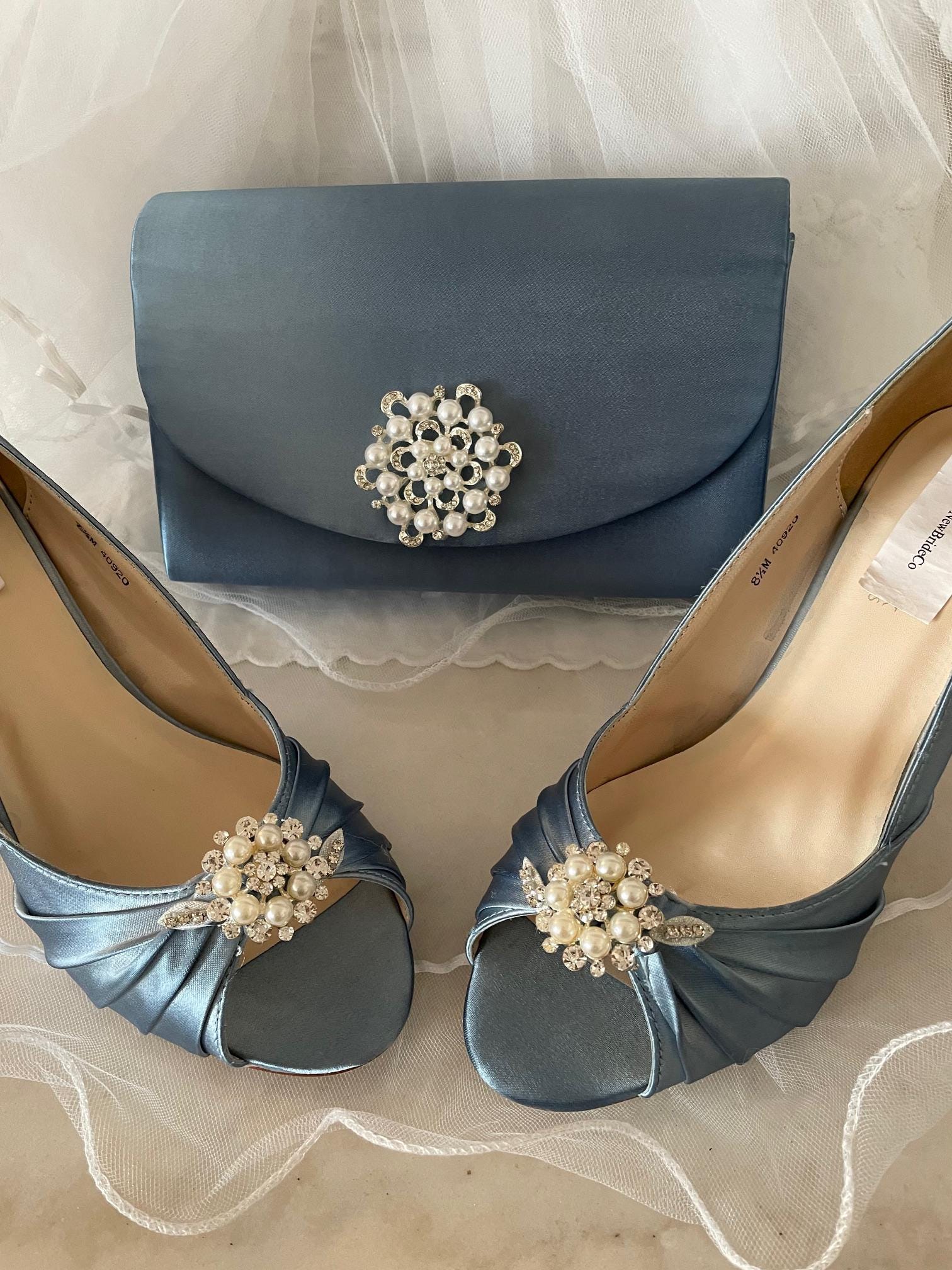 Dusty Blue Mid Heel Shoes: Silver Crystal Vine Peep Toe Heels - Etsy Denmark Dusty Blue Mid Heel Shoes: Silver Crystal Vine Peep Toe Heels - Etsy Denmark