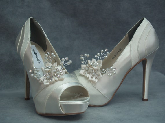 navy and cream heels