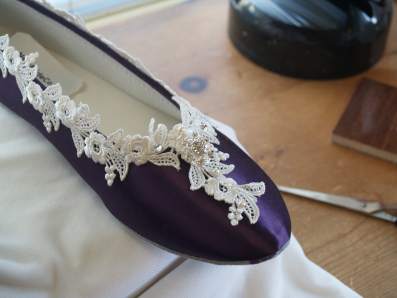 Eggplant Purple Flats Victorian Wedding Shoes Fine US Lace Etsy