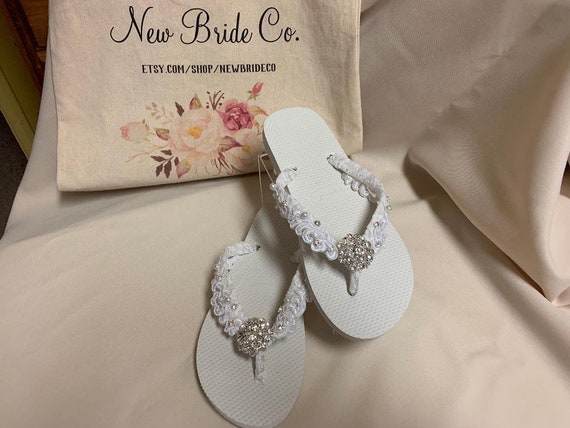 Buy Wedding Beach Sandals 1 2 Heel white Lace Flip Flops