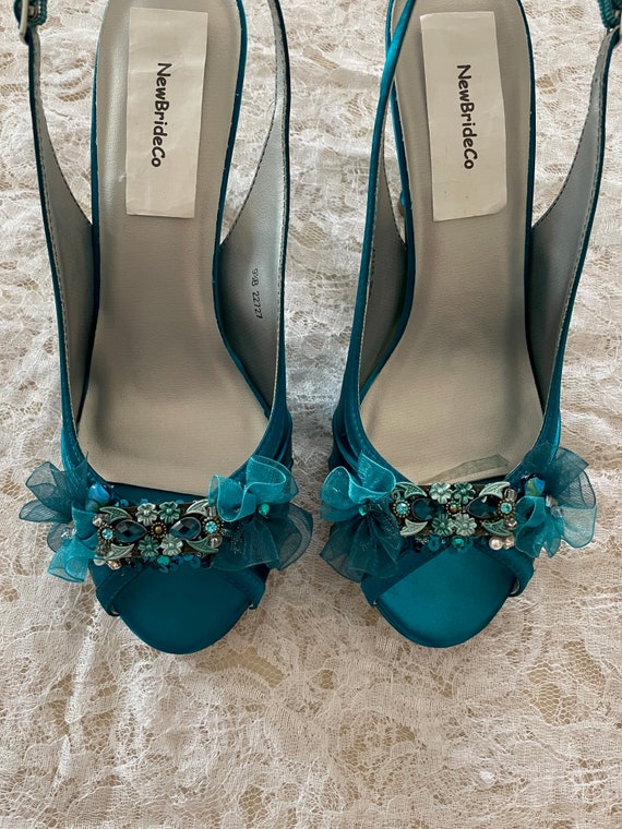 SALE Teal Wedding Shoes With Crystal Back Design Teal Bridal Shoes or PICK  From 100 COLORS Teal Bridesmaid Shoes - Etsy Norway